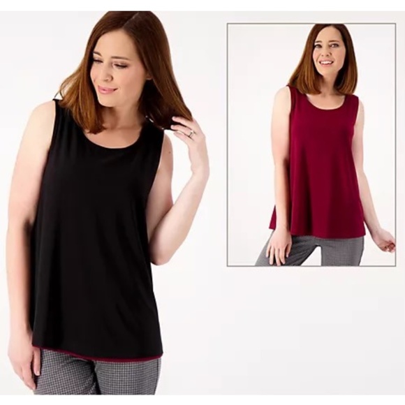 DENNIS BASSO Italia Knit Reversibile Tank Top Black Solid Maroon - Picture 1 of 13